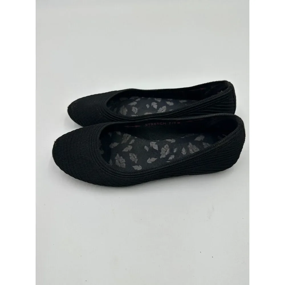 Skechers Flats Casey Ballet Flats Stretch Fit Ribbed Shoes Round Toe Sz 7 Black